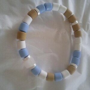 Bracelet...stretch bracelet, mini cube shape neutral color bead, 7" inches